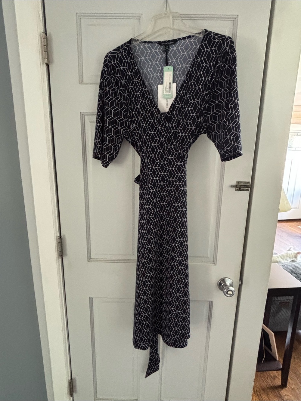 41 Hawthorn Navy Geometric Wrap Midi Dress